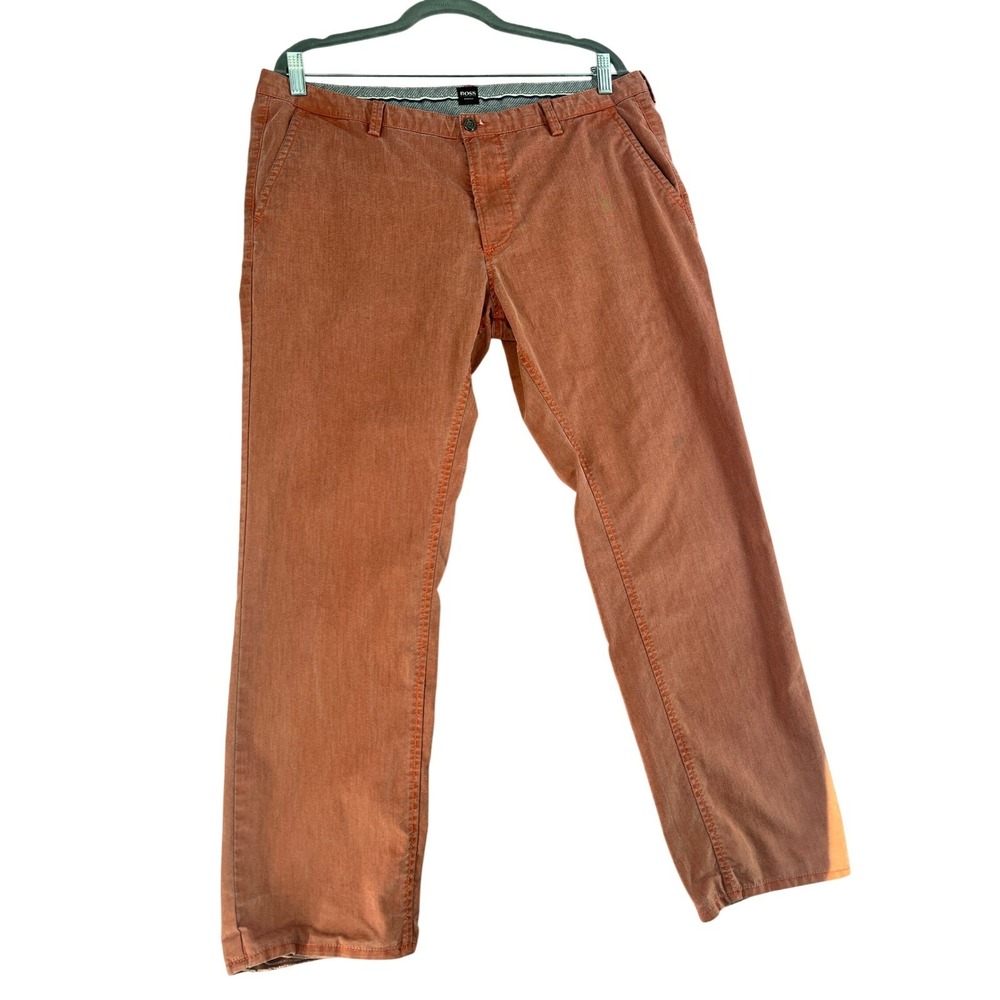 Hugo Boss Rice-1-W Mens Stretch Chinos Pinkish Reddish Coral Slim Fit Pants 38R - Picture 2 of 13